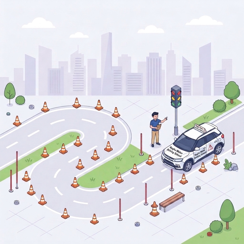 Driving school isometric view